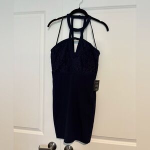Lulu's Midnight Blue Lace Mini Dress